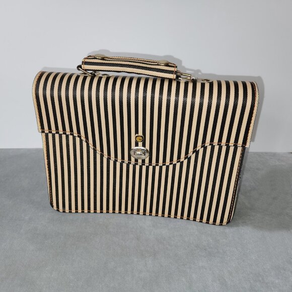 Vintage Handbags - RARE 1970’s Vintage Striped Coated Leather Teens School Book Bag Satchel Korea